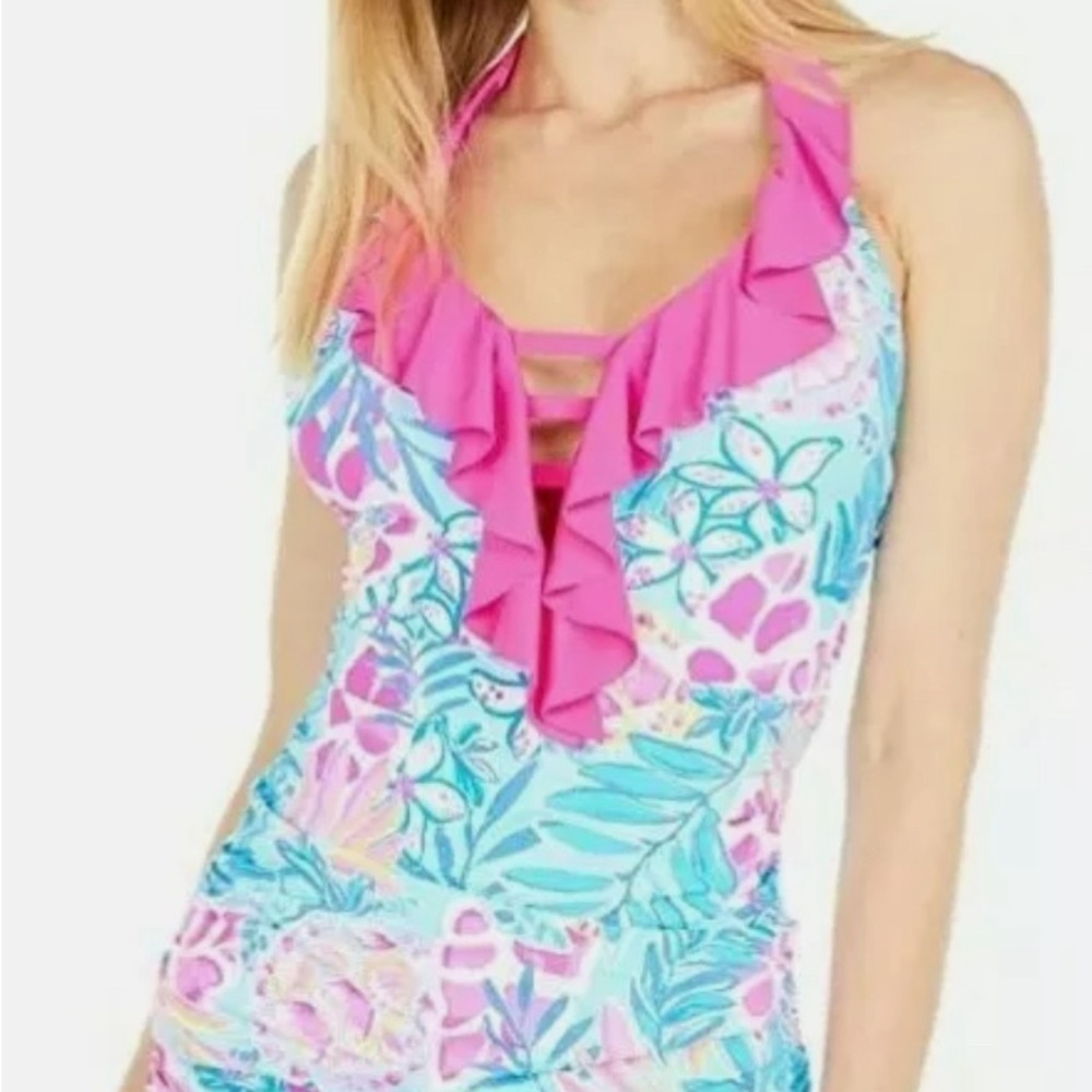 Lilly Pulitzer Nara Tankini Top Seaglass Aqua Rainforest Retreat Size 6